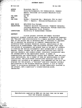 Using Microcomputers for Communication. Summary Report: Sociology 110 Distance Education Pilot Project. PUB DATE Apr 89 NOTE 132P