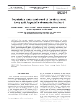 Population Status and Trend of the Threatened Ivory Gull Pagophila Eburnea in Svalbard