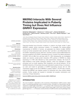 MKRN3 Interacts with Several Proteins Implicated in Puberty Timing but Does Not Influence GNRH1 Expression