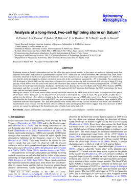 Analysis of a Long-Lived, Two-Cell Lightning Storm on Saturn? G