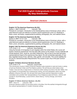 Fall 2020 English Undergraduate Courses by Step Distribution