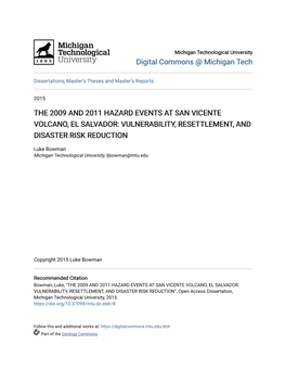 The 2009 and 2011 Hazard Events at San Vicente Volcano, El Salvador: Vulnerability, Resettlement, and Disaster Risk Reduction