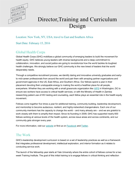 Director,Training and Curriculum Design 2 O Stay Current on Best Practices in Leadership Development Field, As It Relates to Pursuing Health Equity and Social Justice