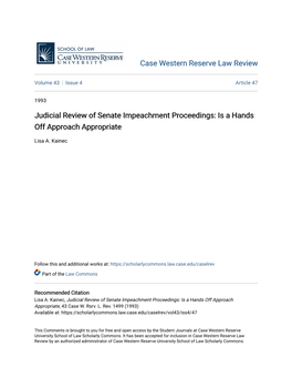 Judicial Review of Senate Impeachment Proceedings: Is a Hands Off Approach Appropriate