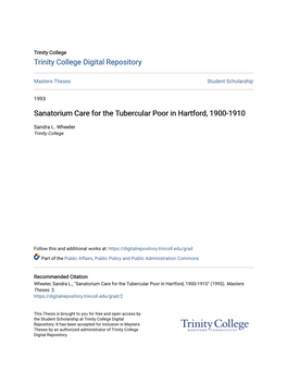 Sanatorium Care for the Tubercular Poor in Hartford, 1900-1910