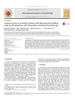 Cryptococcemia in an Elderly Woman with Retroperitoneal Diffuse Large B-Cell Lymphoma After Rituximab-Containing Chemotherapy*