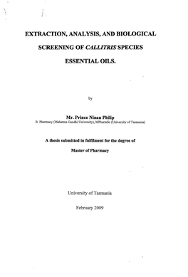 Extraction, Analysis, and Biological Screening of Callitris Species