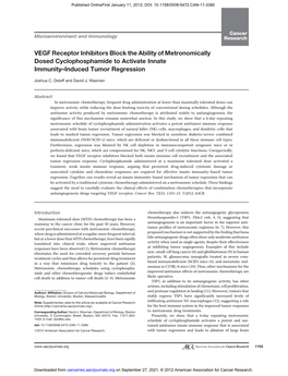 VEGF Receptor Inhibitors Block the Ability of Metronomically Dosed Cyclophosphamide to Activate Innate Immunity–Induced Tumor Regression