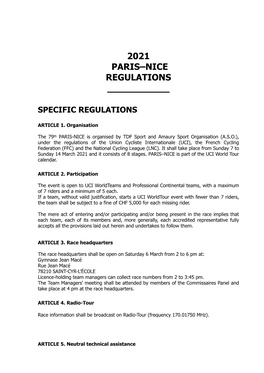 2021 Paris–Nice Regulations ______