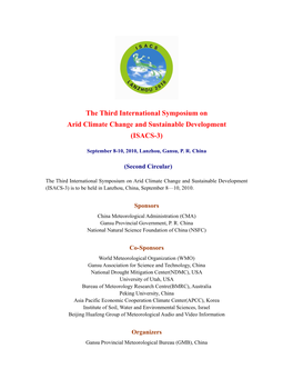 The Third International Symposium on Arid Climate Change and Sustainable Development (ISACS-3)