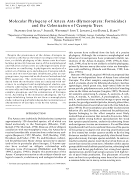 Molecular Phylogeny of Azteca Ants (Hymenoptera: Formicidae) and the Colonization of Cecropia Trees