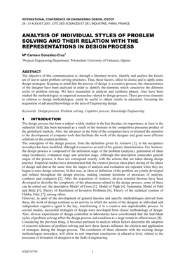 Analysis of Individual Styles of Problem Solving and Their Relation with the Representations in Design Process