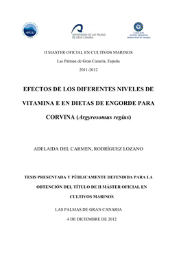 Efectos De Los Diferentes Niveles De Vitamina E En Dietas De Engorde Para Corvina (