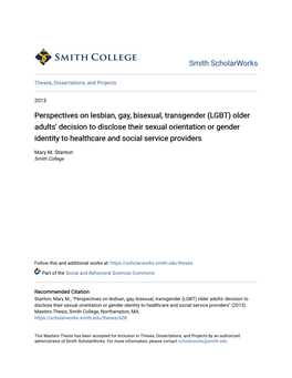 (LGBT) Older Adults' Decision to Disclose Their Sexual Orientation Or Gender Identity to Healthcare and Social Service Providers