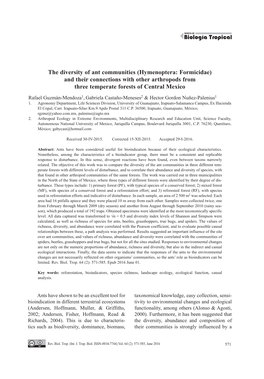 (Hymenoptera: Formicidae) and Their Connections with Other Arthropods from Three Temperate Forests of Central Mexico