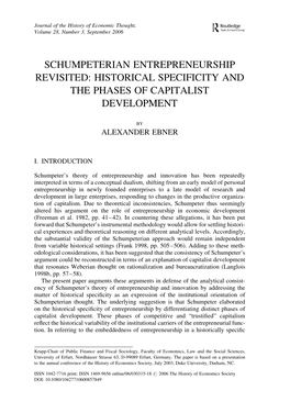 Schumpeterian Entrepreneurship Revisited: Historical Specificity and the Phases of Capitalist Development