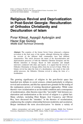Religious Revival and Deprivatization in Post-Soviet Georgia: Reculturation of Orthodox Christianity and Deculturation of Islam