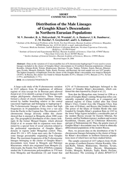 Distribution of the Male Lineages of Genghis Khan's Descendants In