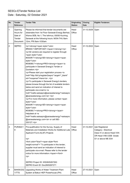 Sesco Etender Notice List Date : Sunday, 05 September 2021