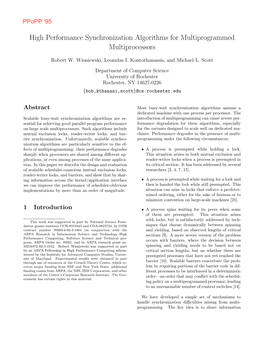 High Performance Synchronization Algorithms for Multiprogrammed Multiprocessors