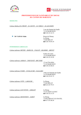 Professionnels Du Sanitaire Et Du Social Du Canton De Marcigny
