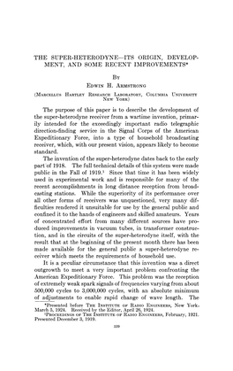 THE SUPER-HETERODYNE-ITS ORIGIN, DEVELOP- Direction-Finding Service in the Signal Corps of the American Receiver, Which, with Ou