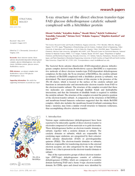 X-Ray Structure of the Direct Electron Transfer-Type FAD Glucose Dehydrogenase Catalytic Subunit Complexed with a Hitchhiker Protein ISSN 2059-7983