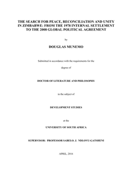 The Search for Peace, Reconciliation and Unity in Zimbabwe: from the 1978 Internal Settlement to the 2008 Global Political Agreement