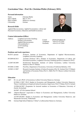 Curriculum Vitae – Prof. Dr. Christian Pfeifer (February 2021)