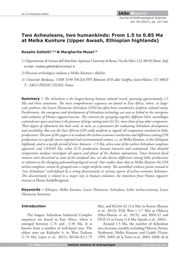 From 1.5 to 0.85 Ma at Melka Kunture (Upper Awash, Ethiopian Highlands)