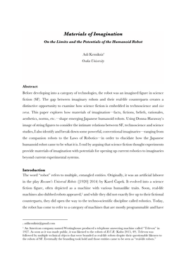 Materials of Imagination on the Limits and the Potentials of the Humanoid Robot