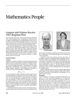 Mathematics People, Volume 48, Number 9