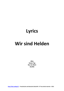 Lyrics Wir Sind Helden