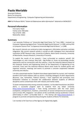 Paolo Merialdo Associate Professor Roma Tre University Department of Engineering - Computer Engineering and Automation