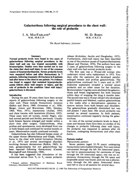 Galactorrhoea Following Surgical Procedures to the Chest Wall: the Role of Prolactin I