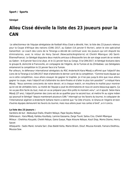 Aliou Cissé Dévoile La Liste Des 23 Joueurs Pour La CAN
