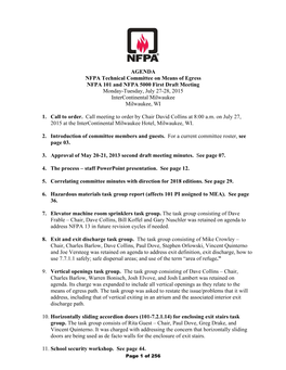 AGENDA NFPA Technical Committee on Means of Egress NFPA 101 And