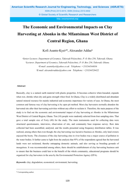 The Economic and Environmental Impacts on Clay Harvesting at Abonko in the Mfantsiman West District of Central Region, Ghana