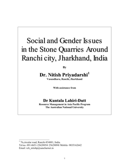 Social and Gender Issues in the Stone Quarries Around Ranchi City