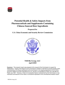 Potential Health & Safety Impacts from Pharmaceuticals and Supplements Containing Chinese-Sourced Raw Ingredients