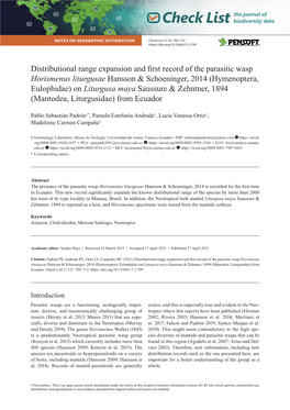 Distributional Range Expansion and First Record of the Parasitic Wasp