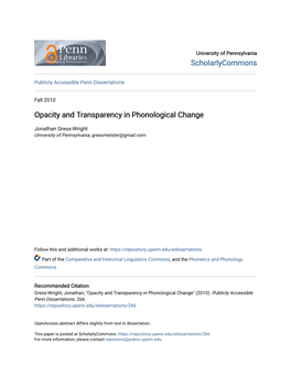 Opacity and Transparency in Phonological Change