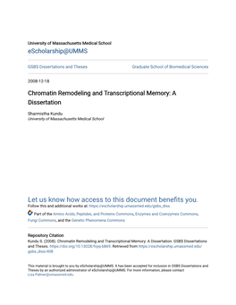 Chromatin Remodeling and Transcriptional Memory: a Dissertation