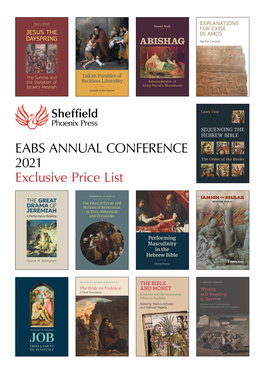 EABS Annual Conference 2021 Exclusive Price List Exclusive Price List and Order Form Free Shipping Available on All Books