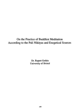 On the Practice of Buddhist Meditation According to the Pali Nikayas and Exegetical Sources