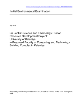 Initial Environmental Examination: University of Kelaniya