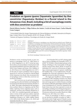 By Boa Constrictor (Squamata: Boidae) in a Fluvial Island in the Amazonas River, Brazil, Including a List of Saurophagy Events with Boa Constrictor As Predator