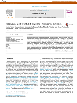 Bioactive and Yield Potential of Jelly Palms (Butia Odorata Barb. Rodr.)