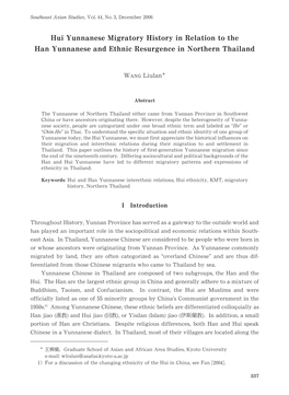 Hui Yunnanese Migratory History in Relation to the Han Yunnanese and Ethnic Resurgence in Northern Thailand