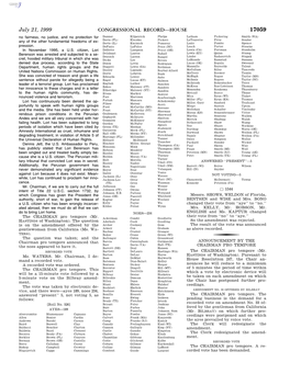 CONGRESSIONAL RECORD—HOUSE July 21, 1999 a Recorded Vote Was Ordered